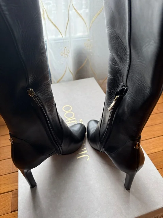 Jimmy Choo Black Tall Leather Heeled Boots - Picture 6 of 8